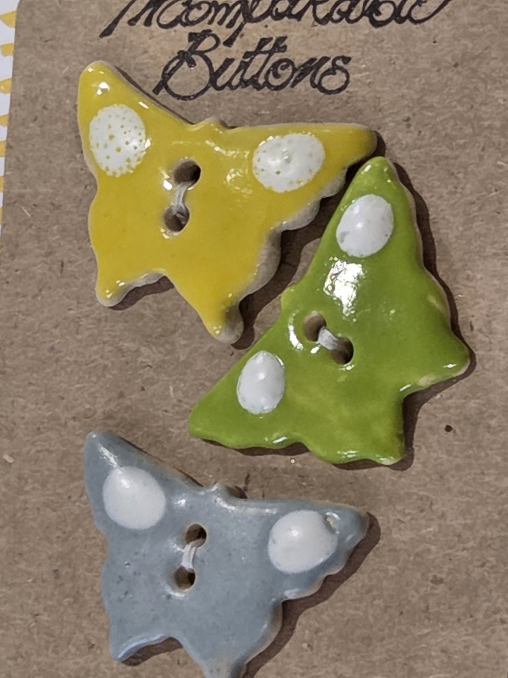 Incomparable Buttons Ceramic Butterfly Craft Buttons — Yellow & Green - Picture 2 of 5